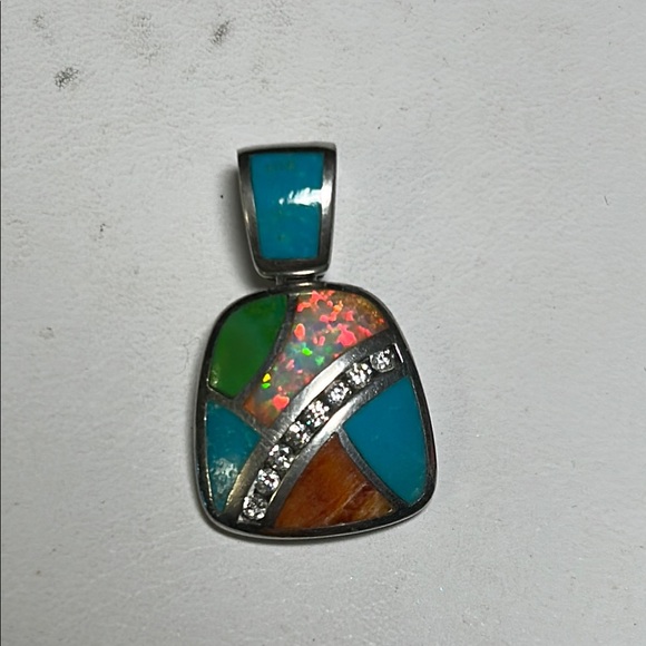 Jewelry - ⭐️⭐️Mixed Gemstones Geometric Sterling Pendant⭐️⭐️